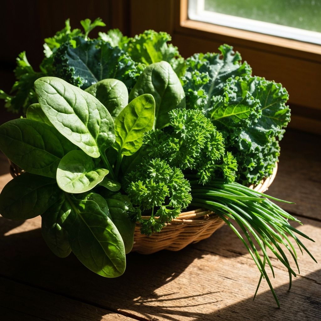 Frische grüne Gemüse und Kräuter